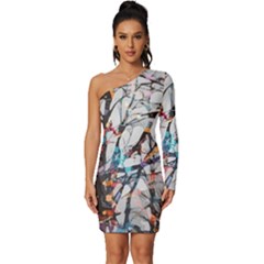 Forest-abstract-artwork-colorful Long Sleeve One Shoulder Mini Dress by Bedest