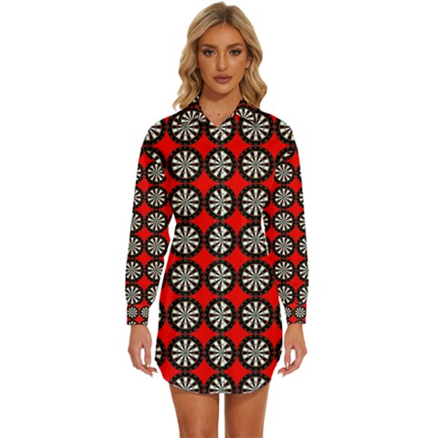 Darts-dart-board-board-target-game Womens Long Sleeve Shirt Dress by Bedest