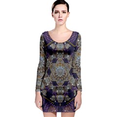 Flowers Of Diamonds In Harmony And Structures Of Love Long Sleeve Bodycon Dress by pepitasart