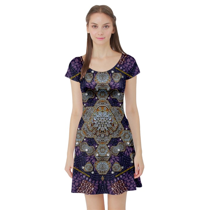 Flowers Of Diamonds In Harmony And Structures Of Love Short Sleeve Skater Dress