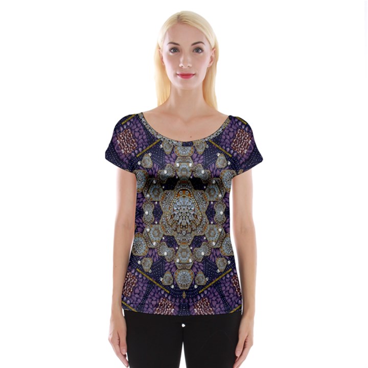 Flowers Of Diamonds In Harmony And Structures Of Love Cap Sleeve Top