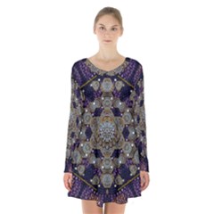 Flowers Of Diamonds In Harmony And Structures Of Love Long Sleeve Velvet V-neck Dress