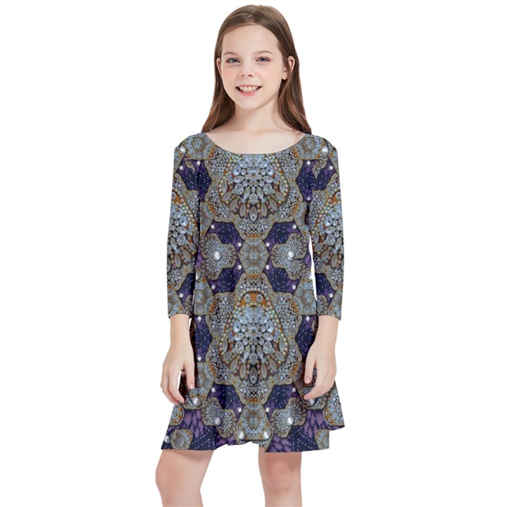 Flowers Of Diamonds In Harmony And Structures Of Love Kids  Quarter Sleeve Skater Dress