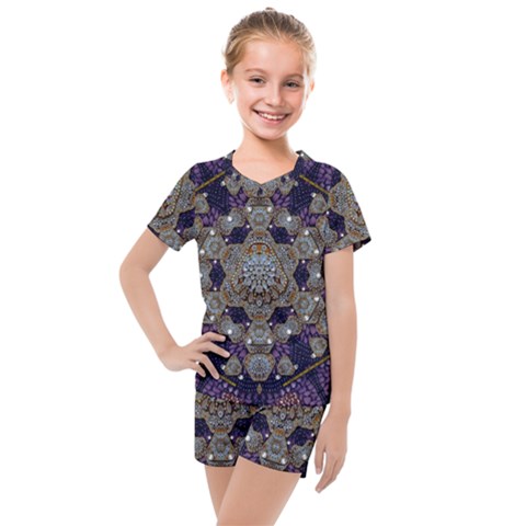 Flowers Of Diamonds In Harmony And Structures Of Love Kids  Mesh T-shirt And Shorts Set by pepitasart