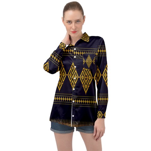 Abstract-batik Klasikjpg Long Sleeve Satin Shirt by nateshop