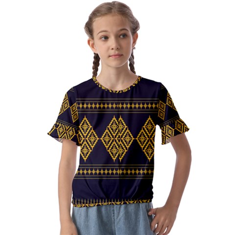 Abstract-batik Klasikjpg Kids  Cuff Sleeve Scrunch Bottom T-shirt by nateshop