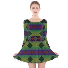 Background-batik 01 Long Sleeve Velvet Skater Dress by nateshop