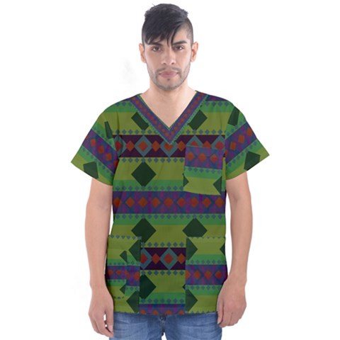 Background-batik 01 Men s V-neck Scrub Top by nateshop