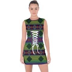 Background-batik 01 Lace Up Front Bodycon Dress by nateshop