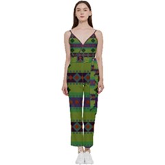 Background-batik 01 V-neck Camisole Jumpsuit by nateshop