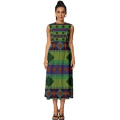 Background-batik 01 Sleeveless Round Neck Midi Dress by nateshop