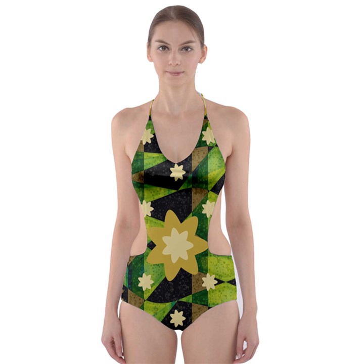 Background-batik 02 Cut-Out One Piece Swimsuit