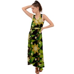 Background-batik 02 V-neck Chiffon Maxi Dress by nateshop