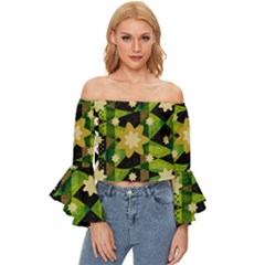 Background-batik 02 Off Shoulder Flutter Bell Sleeve Top by nateshop