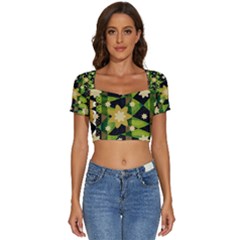 Background-batik 02 Short Sleeve Square Neckline Crop Top  by nateshop