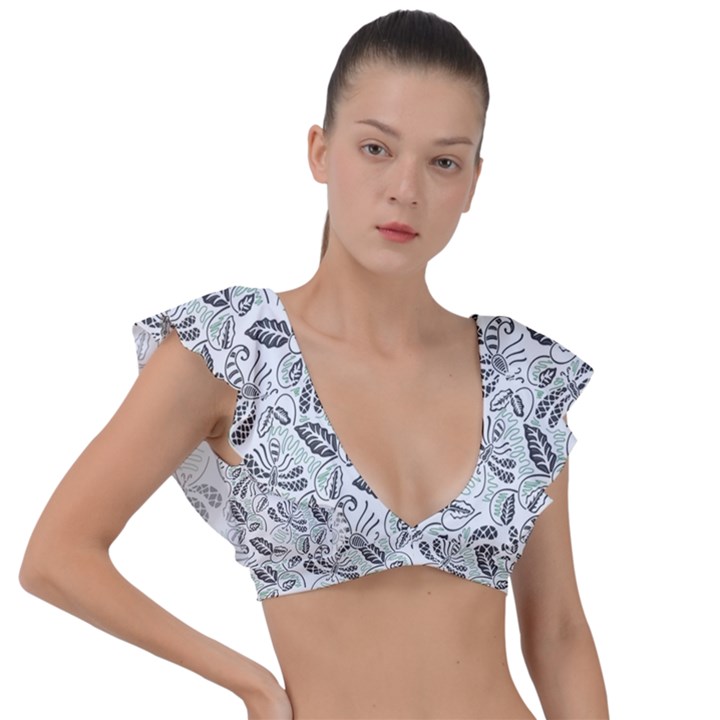 Batik Klasik In Indonesia Plunge Frill Sleeve Bikini Top