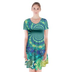 Fractal Short Sleeve V-neck Flare Dress by nateshop