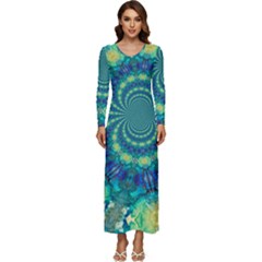 Fractal Long Sleeve Longline Maxi Dress by nateshop