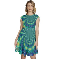 Fractal Cap Sleeve High Waist Dress by nateshop