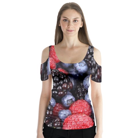 Berries-01 Butterfly Sleeve Cutout T-shirt  by nateshop