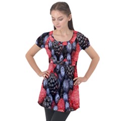 Berries-01 Puff Sleeve Tunic Top by nateshop