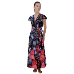 Berries-01 Flutter Sleeve Maxi Dress by nateshop