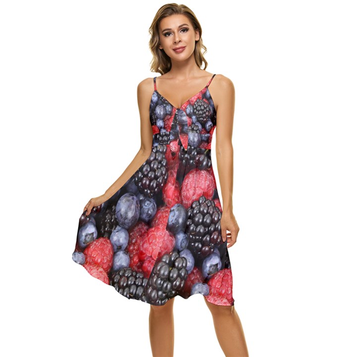 Berries-01 Sleeveless Tie Front Chiffon Dress