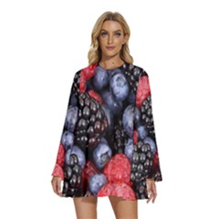 Berries-01 Round Neck Long Sleeve Bohemian Style Chiffon Mini Dress by nateshop