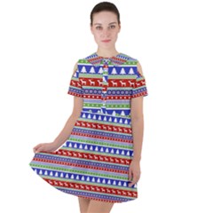 Christmas-color-stripes Pattern Short Sleeve Shoulder Cut Out Dress  by Bedest