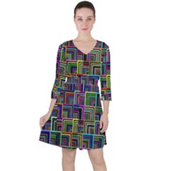 Wallpaper-background-colorful Quarter Sleeve Ruffle Waist Dress by Bedest