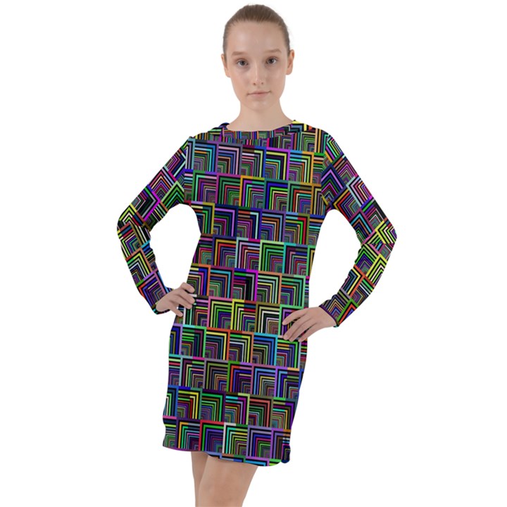 Wallpaper-background-colorful Long Sleeve Hoodie Dress