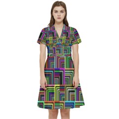 Wallpaper-background-colorful Short Sleeve Waist Detail Dress by Bedest