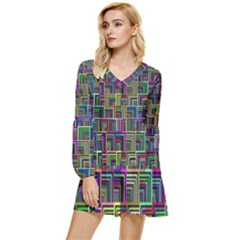 Wallpaper-background-colorful Tiered Long Sleeve Mini Dress by Bedest