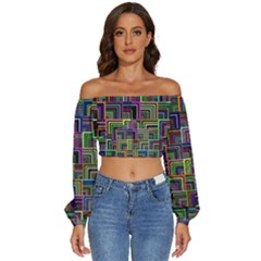 Wallpaper-background-colorful Long Sleeve Crinkled Weave Crop Top by Bedest