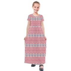 Christmas-pattern-background-green-decorative-star-snow Kids  Short Sleeve Maxi Dress