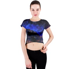 Landscape-sci-fi-alien-world Crew Neck Crop Top by Bedest