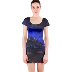 Landscape-sci-fi-alien-world Short Sleeve Bodycon Dress by Bedest