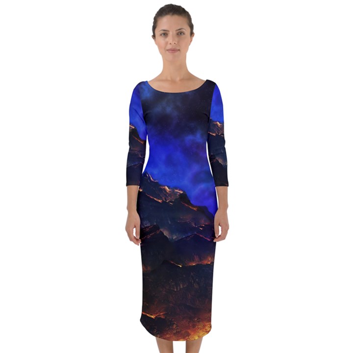 Landscape-sci-fi-alien-world Quarter Sleeve Midi Bodycon Dress