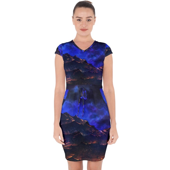 Landscape-sci-fi-alien-world Capsleeve Drawstring Dress 