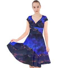 Landscape-sci-fi-alien-world Cap Sleeve Front Wrap Midi Dress by Bedest