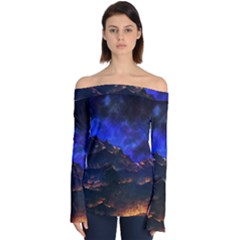 Landscape-sci-fi-alien-world Off Shoulder Long Sleeve Top by Bedest