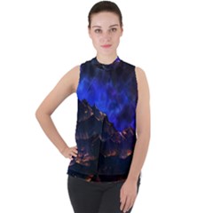 Landscape-sci-fi-alien-world Mock Neck Chiffon Sleeveless Top by Bedest