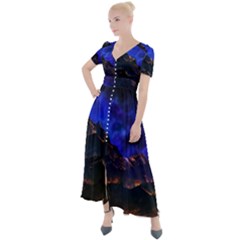 Landscape-sci-fi-alien-world Button Up Short Sleeve Maxi Dress by Bedest