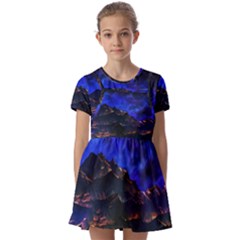 Landscape-sci-fi-alien-world Kids  Short Sleeve Pinafore Style Dress by Bedest