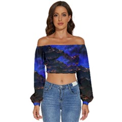 Landscape-sci-fi-alien-world Long Sleeve Crinkled Weave Crop Top by Bedest