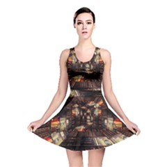 Library-tunnel-books-stacks Reversible Skater Dress by Bedest