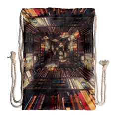 Library-tunnel-books-stacks Drawstring Bag (large) by Bedest