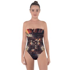 Library-tunnel-books-stacks Tie Back One Piece Swimsuit by Bedest