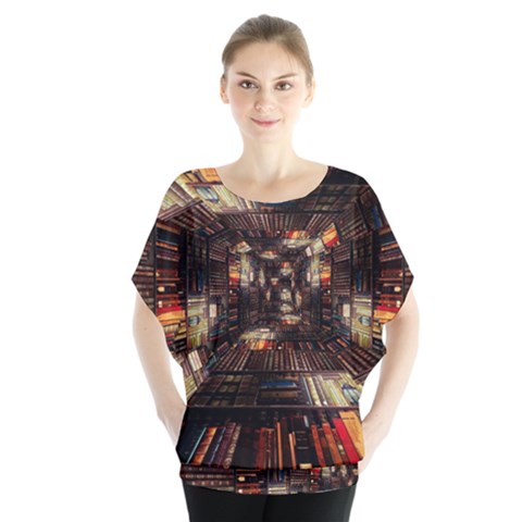 Library-tunnel-books-stacks Batwing Chiffon Blouse by Bedest