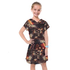 Library-tunnel-books-stacks Kids  Drop Waist Dress by Bedest